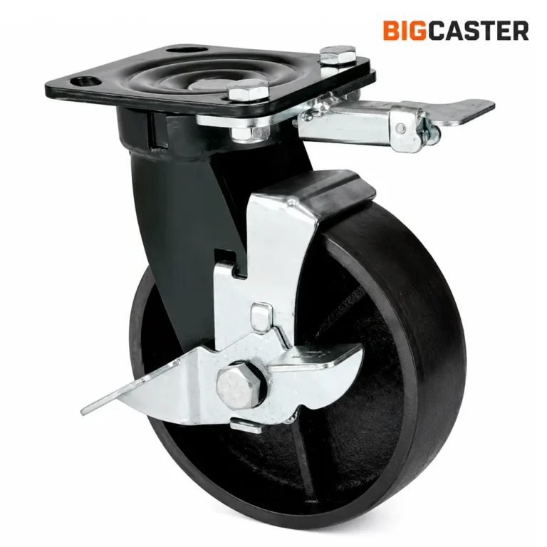 Impact-resistant-heavy-duty-milling-iron-swivel-casters-with-steering-locks-and-side-brakes-T0601